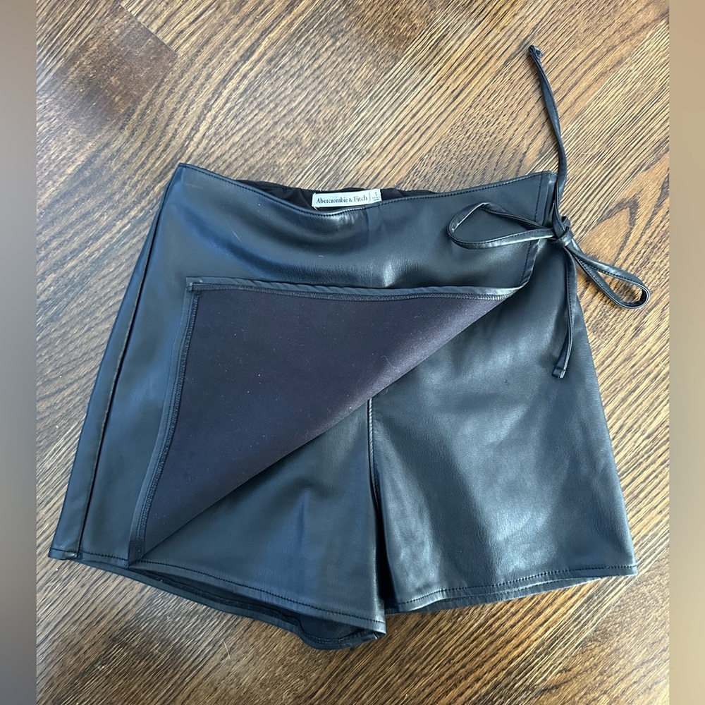 Abercrombie & Fitch Wrap Tie Close Black Vegan Leather Skort